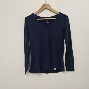 TOMMY HILFIGER Women's Navy Blue V-Neck Long Sleeve Lightweight Shirt Size S